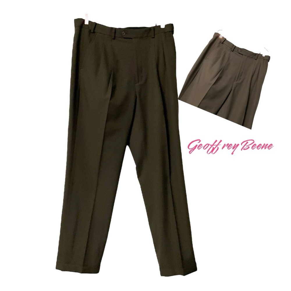 Geoffrey Beene Brown Men Pant Trouser SZ 36/32 Pleats Pocket Dress‎ Business